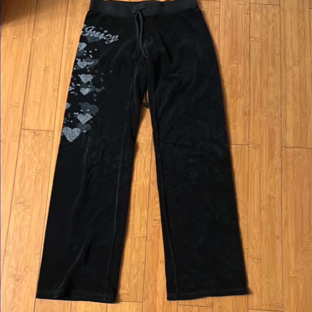 Juicy Couture Black Velour Pants with Hearts P